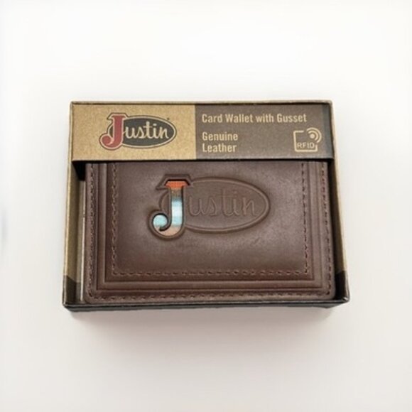 Justin Wallet Card Wallet With Gusset Genuine Leather RFID New - Picture 1 of 6